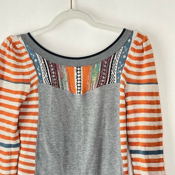Free People Striped Embroidered BOHO Thermal Scoop Back Top sz. XS #ZZ - Picture 4 of 10